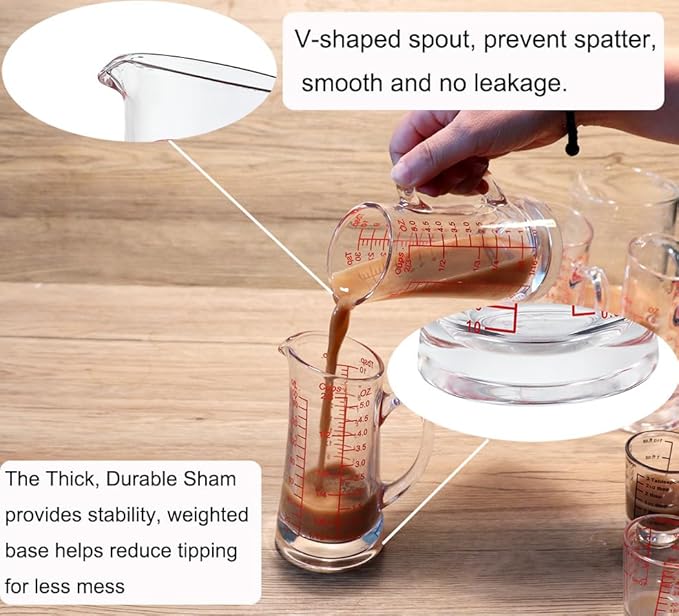 Ackers Glass Measuring Cup 5 Oz/150ml Shot Glass Measuring Cup with V-Spout,Insulated handle