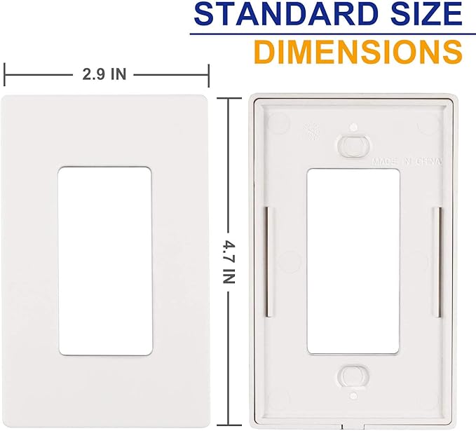1-Gang Screwless Decorator Wall Plates, Child Safe Standard Size Outlet Cover, Unbreakable Polycarbonate Thermoplastic,Glossy White, 40 Pack,UL Listed