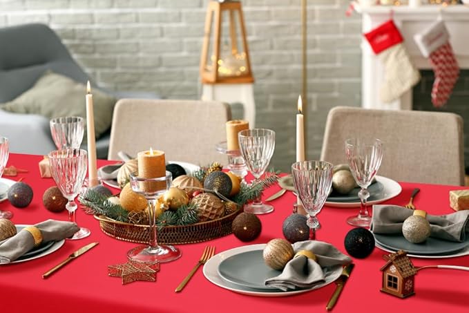 homing Rectangle Vinyl Tablecloth, Waterproof Spillproof Plastic Flannel Backed Table Cloth, Wipe Clean Table Cover for Dining, Buffet Parties and Camping (Red, 52" x 70")