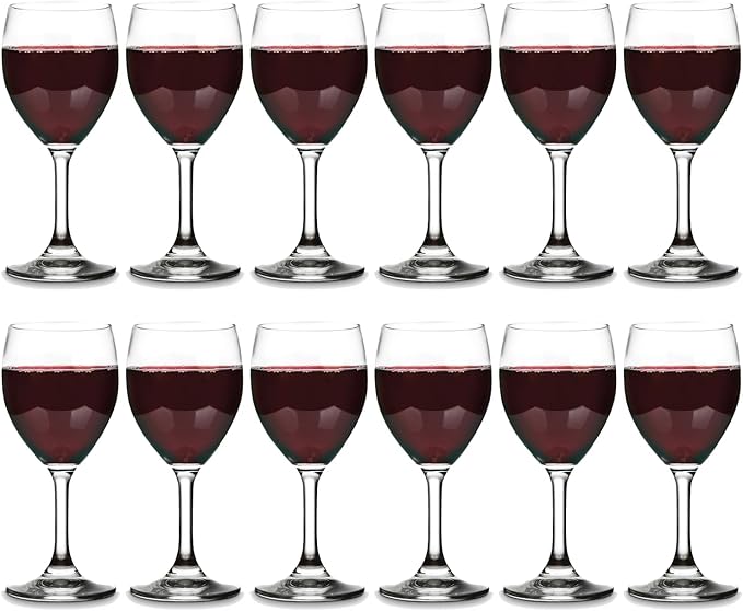 Vikko 8.5 Ounce Glass Wine Glasses Set of 12 - Small Stemmed Glasses for Red and White Wine, Clear, Thick and Durable