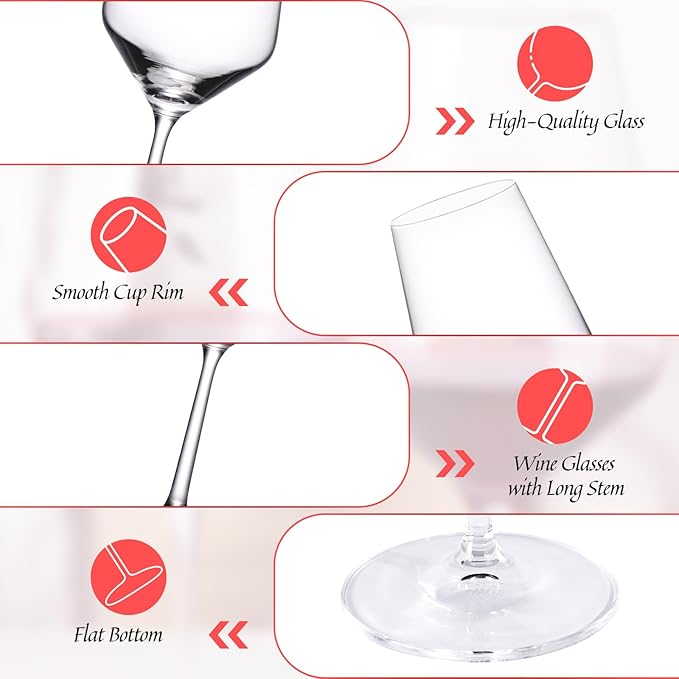 KAMMAK Wine Glasses Set of 2, 18 oz Hand Blown Crystal Bordeaux Wine Glasses, Thin Rim & Long Stem, Perfect for Red & White, Daily Use, Wedding Anniversary or Birthday Gift with Gift Box, S83BJ54