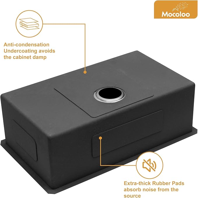 Mocoloo 33 Undermount Kitchen Sink - 33 x 19 Inch Kitchen Sink Undermount Stainless Steel 16 Gauge Single Bowl Under Counter Handmade with Offset Drain, 10'' Deep Basin