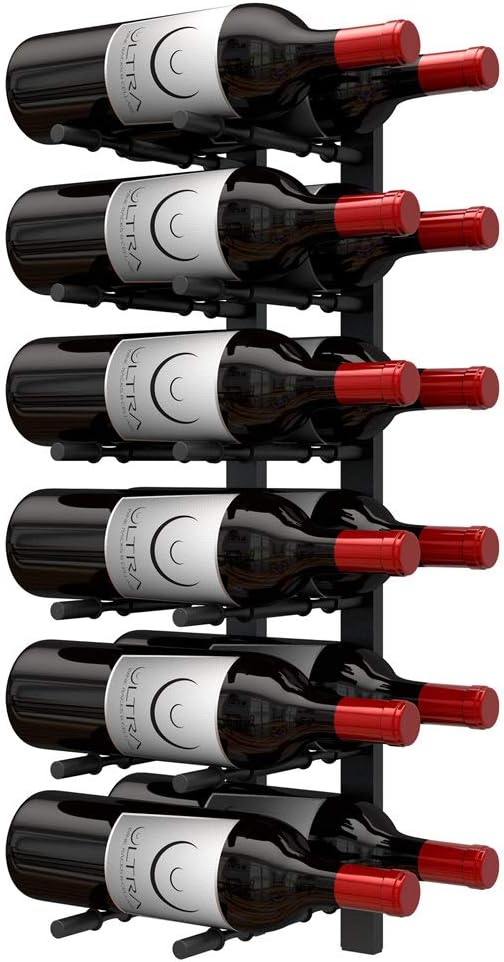 Ultra Wine Racks Wall Mounted Label-Out Wine Racks (2 Feet 2 Deep, Matte Black, 12 Wine Bottles) - Modern Metal Wine Storage, for Home Bar, Kitchen, Dining Rooms, & Wine Cellars