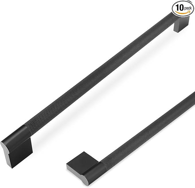 10 Pack 10 inch(254mm) Matte Black Kitchen Cabinet Handles Knurled Cabinet Pulls Black Drawer Pulls Kitchen Hardware