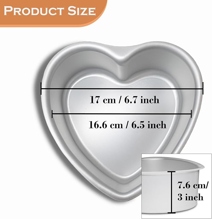 6 3 Inch Heart Shape Cake Pan, Baking Pan,Anodized Heart Cake Pans, Aluminum Pan, For Wedding Birthday and Other Occasions Cake.silver