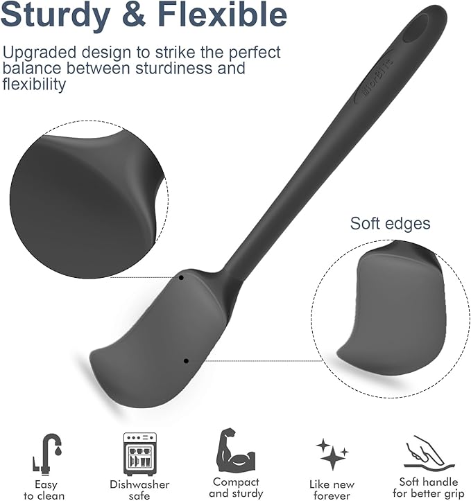 Silicone Spatula Set, 6 Pieces Food Grade Kitchen Utensils with Silicone Brush Heat Resistant Dishwasher Safe BPA-free Rubber Spatula for Scraping, Baking, Cooking, Mixing (Black)