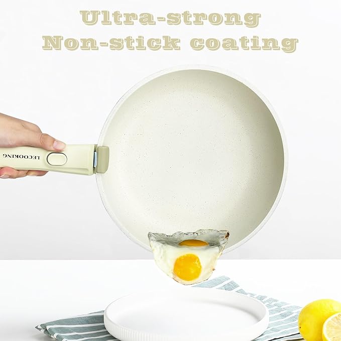 11 PCS Pots and Pans Set, Cookware set with removable Handles, Dishwasher and oven Safe, Detachable Cooking Set, Induction and Gas Stove kitch set, White