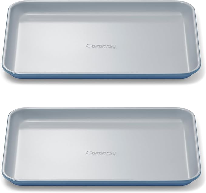 Caraway Nonstick Ceramic Small Baking Sheet Duo (9x13”) – Non-Toxic, PTFE & PFOA Free – Oven Safe – Aluminized Steel Core – Mini Sheet Pan for Baking, Roasting & More - Slate