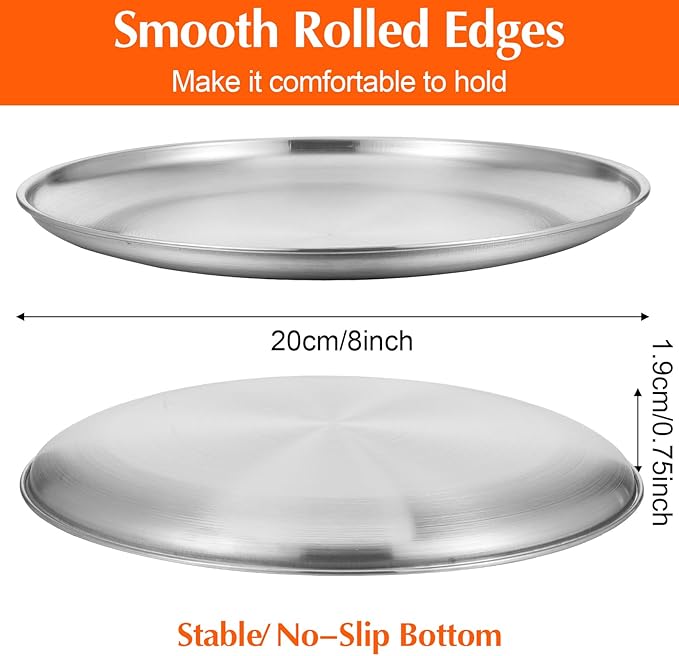 8 Pcs Silver Pizza Pans Bulk, 8 Inch Stainless Steel Round Bakeware Pizza Pan for Oven, Kitchen Baking, Home, Restaurant, Reusable Sturdy-Pizza Trays Easy Clean