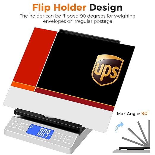 Digital Shipping Postal Scale, Mail Scale with Envelope Flip Holder, 66lb/0.1oz Postage Scale for Package, Small Business, Post Office, Hold&Tare Function, Battery&Type-C Charging Cable - Silver