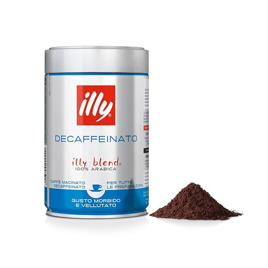 illy Ground Coffee Espresso - 100% Arabica Coffee Ground – Classico Decaf Roast - Notes of Caramel, Toasted Bread & Chocolate - Rich Aromatic Profile - Precise Roast - No Preservatives – 8.8 Ounce
