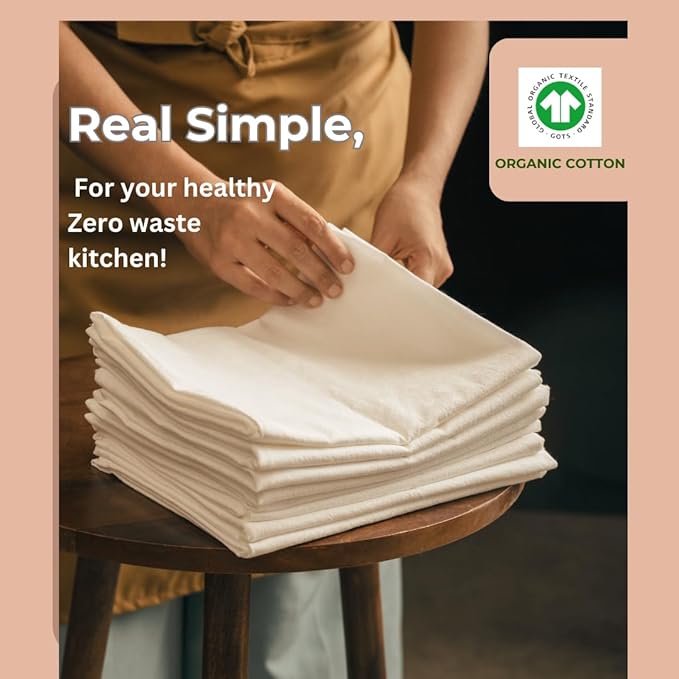 Organic Flour Sack Towels - 8 Pack, 27x27 inch, Natural, Unbleached, Lint-Free, White, Kitchen Towels