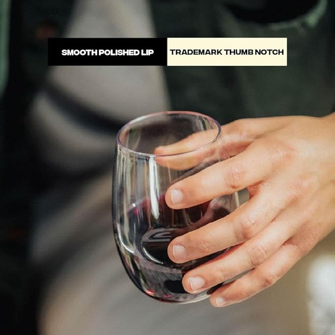 Unbreakable Stemless Wine Glass – Set of 2, 12oz, Dishwasher Safe, BPA-free Tritan, Clear Stemless White Wine Glasses, Shatterproof for Indoor, Outdoor, Everyday Use. Reusable, Made in the USA