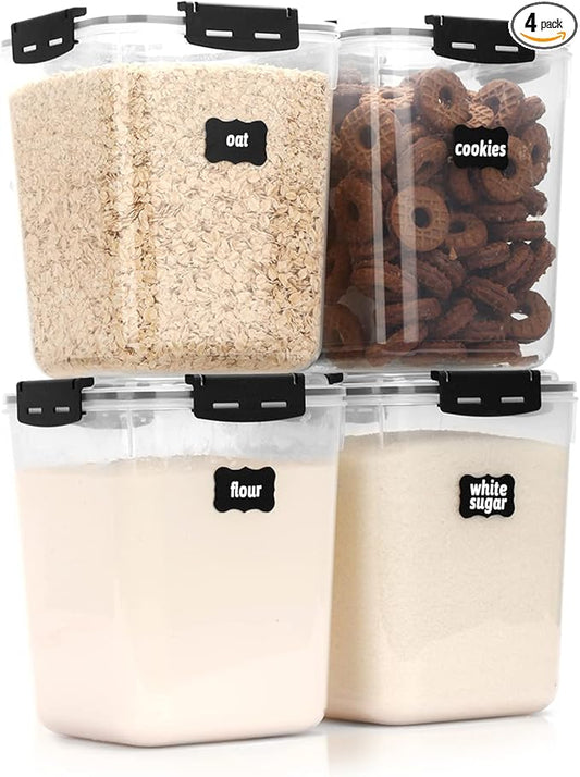 CASA LINGO Airtight Food Storage Containers with Lids, 5.3L Large Pantry Organization and Storage for Bulk Food Dry Food Cereal, Set of 4 Plastic Food Storage Containers