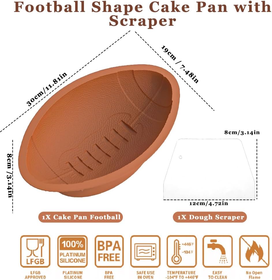 zxbaers 11 Inch Football Shape Cake Pan, Non-Stick Football Silicone Molds for Baking,3D Football Cake Mold with Scraper for Sports-Themed Party