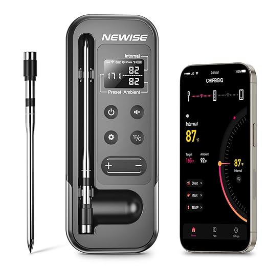 Bluetooth Meat Thermometer with Smart APP, 800FT Wireless Range & LCD Base, Rechargeable Probe, Digital Food Thermometer for BBQ, Grill, Chefs, Air Fryer, Gifts for Men Dad