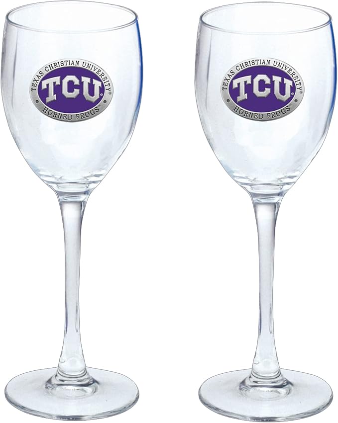 Heritage Pewter TCU Horned Frogs Glass Goblets – Set of 2 | 12 OZ Goblet Wine Glasses | Expertly Crafted Pewter Glass