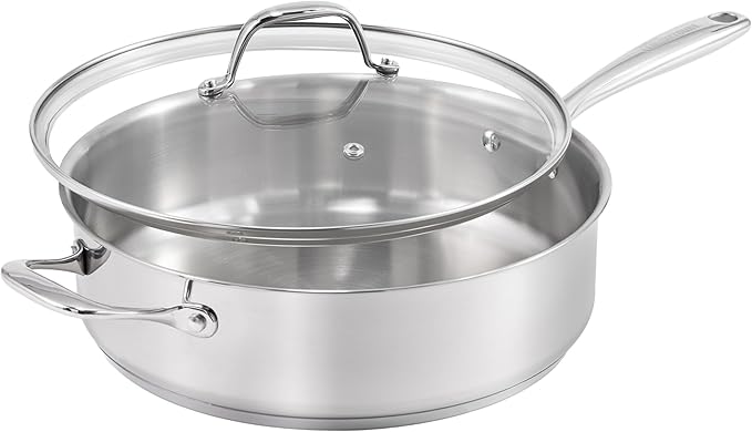Guy Fieri's Flavortown 5 Qt. Stainless Steel Sautepan with Lid - Premium Three-Layer Cookware, Oven-Safe up to 500F