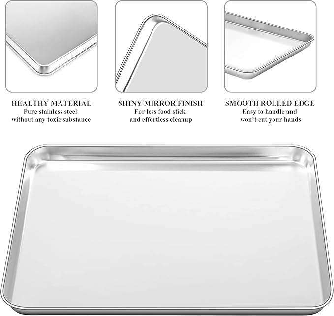 Baking Sheet with Cooling Rack Set [2 Sheets + 2 Racks], Deedro Stainless Steel Cookie Half Sheets Baking Pan Oven Tray with Rack, 16 x 12 x 1 Inch, Heavy Duty, Non-toxic, Dishwasher Safe