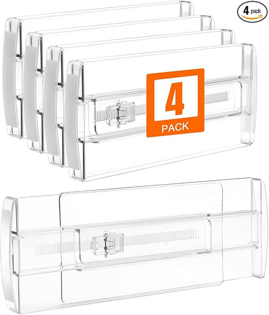4 Pack Drawer Dividers for Clothes, 4" High 10"-17" Drawer Dividers Adjustable Expandable Dresser Drawer Organizers, Clear Dresser Separators for Clothes, Underwear, Baby Clothes, Cosmetic, Toiletries