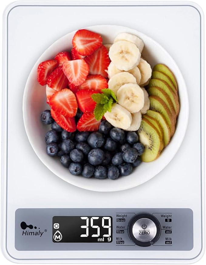 Digital Food Scale, Kitchen Scale for Cooking, Baking, and Weight Loss, 1g/0.03oz Precise Graduation, Tempered Glass （White）