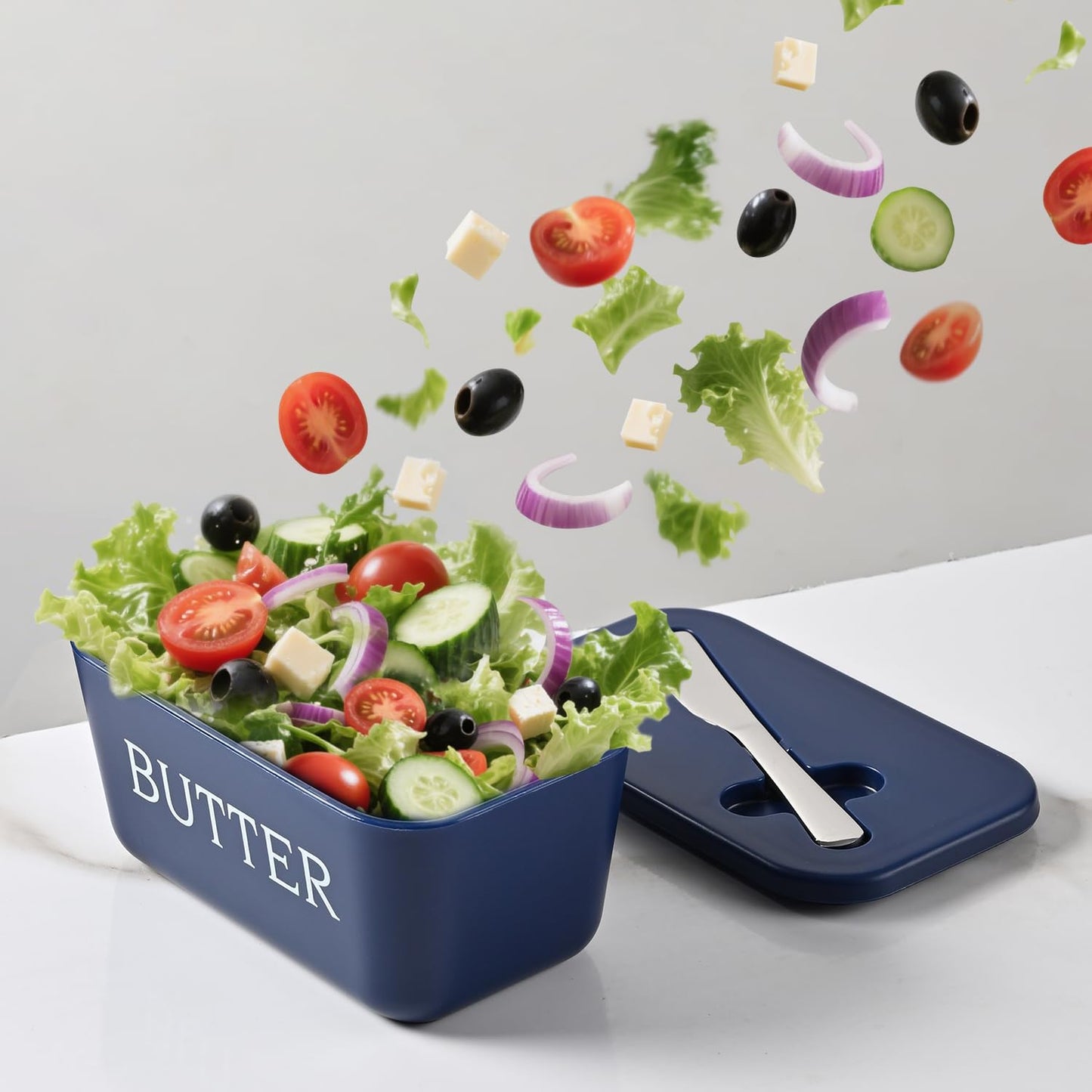 Butter Dish With Lid And Knife,BPA Free Food Grade Plastic Butter Keeper Containers With Cover For Home Coutertop And Refrigerater,Blue Butter Holder