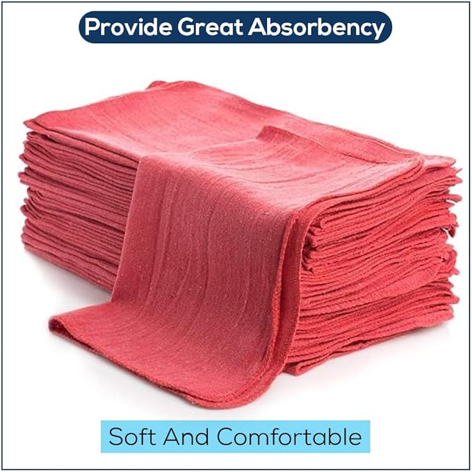 Simpli-Magic Cotton Shop Towels, Commercial Grade, Red, 145 Pack, Size: 14" x 12"