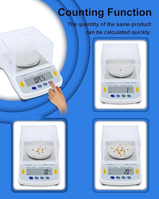 Precision Lab Scale 1000gx0.01 Gram Resolution, 10mg LCD Lab Analytical Scale/Kitchen Scale/Medicine Scale/Industrial Scale/Gold Scales（Support Printing）