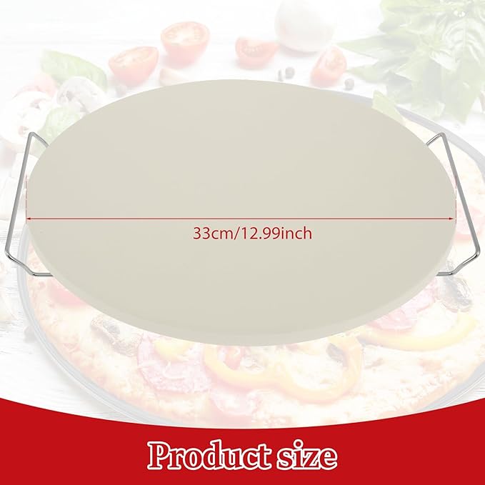 13 Inch Round Pizza Stone Pan, Heat Resistant Pizza Stone Baking Tray with Pizza Roller, Heavy Duty Cordierite Pizza Cooking Pan, Easy to Clean Baking Tool Set Suitable for Pizzas