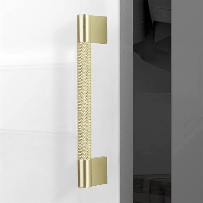 10 Pack 5 inch(128mm) Brushed Brass Kitchen Cabinet Handles Knurled Cabinet Pulls Gold Drawer Pulls Kitchen Hardware