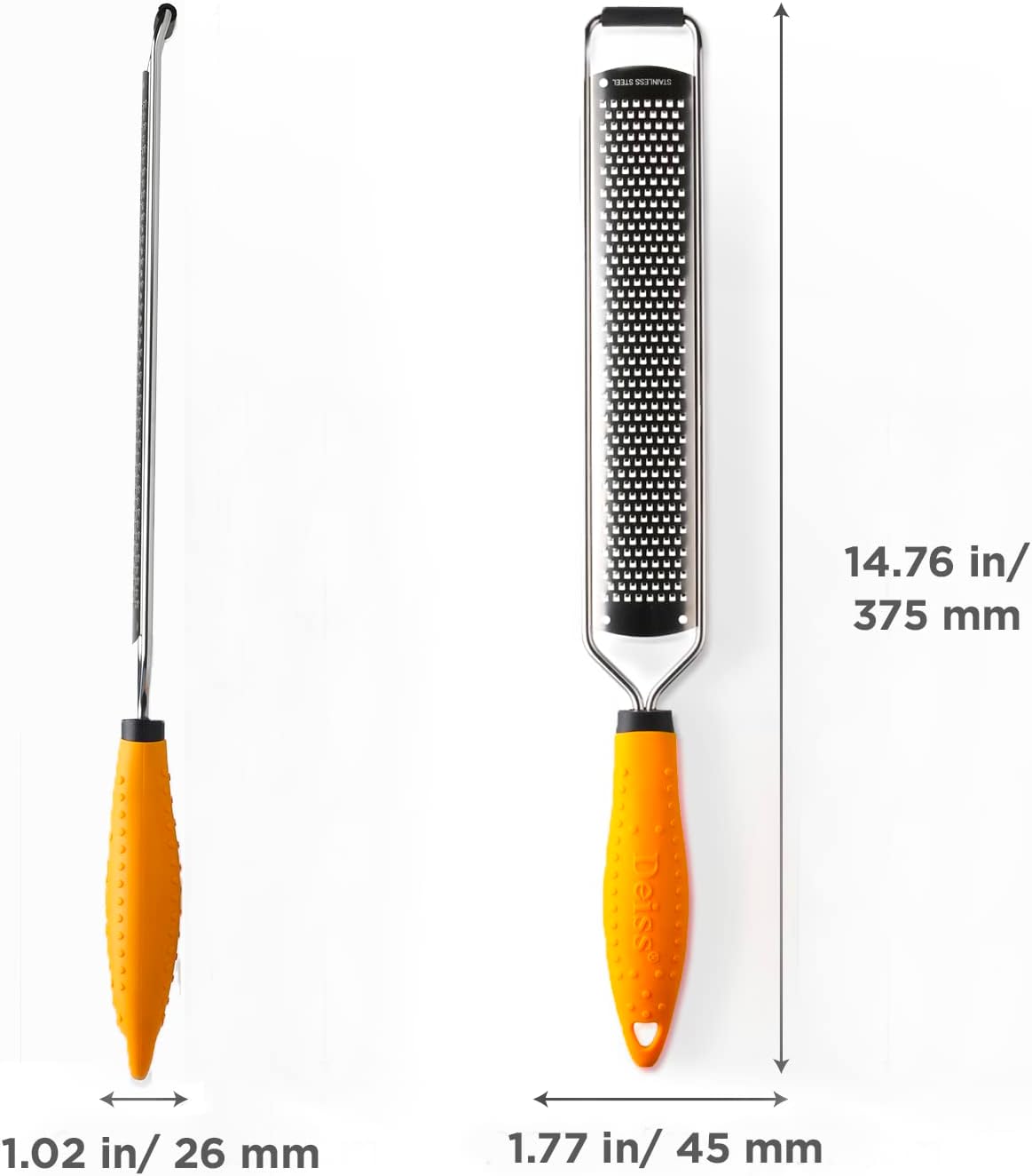 Deiss PRO Citrus Lemon Zester & Cheese Grater — Parmesan Cheese, Lemon, Ginger, Garlic, Nutmeg, Chocolate, Vegetables, Fruits - Razor-Sharp Stainless Steel Blade + Protect Cover - Dishwasher Safe