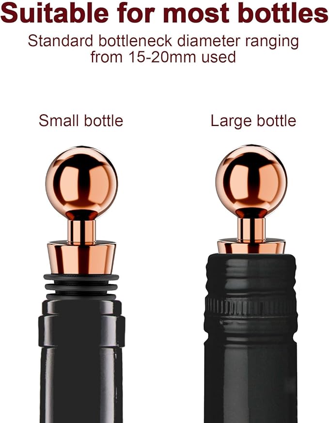 Wine Stoppers for Wine Bottles 3Pcs Vacuum Wine Bottle Stopper with Silicone Reusable Wine Corks, Leak proof Keep Fresh Suitable for Standard (Goldrose, 3 Pack)