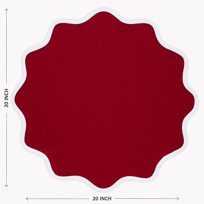 Solino Home Scallop Linen Napkins Set of 4-100% Pure Linen White and Red Dinner Napkins Cloth 20 Inch - Giselle Scallop Edge, Handcrafted and Machine Washable - Christmas