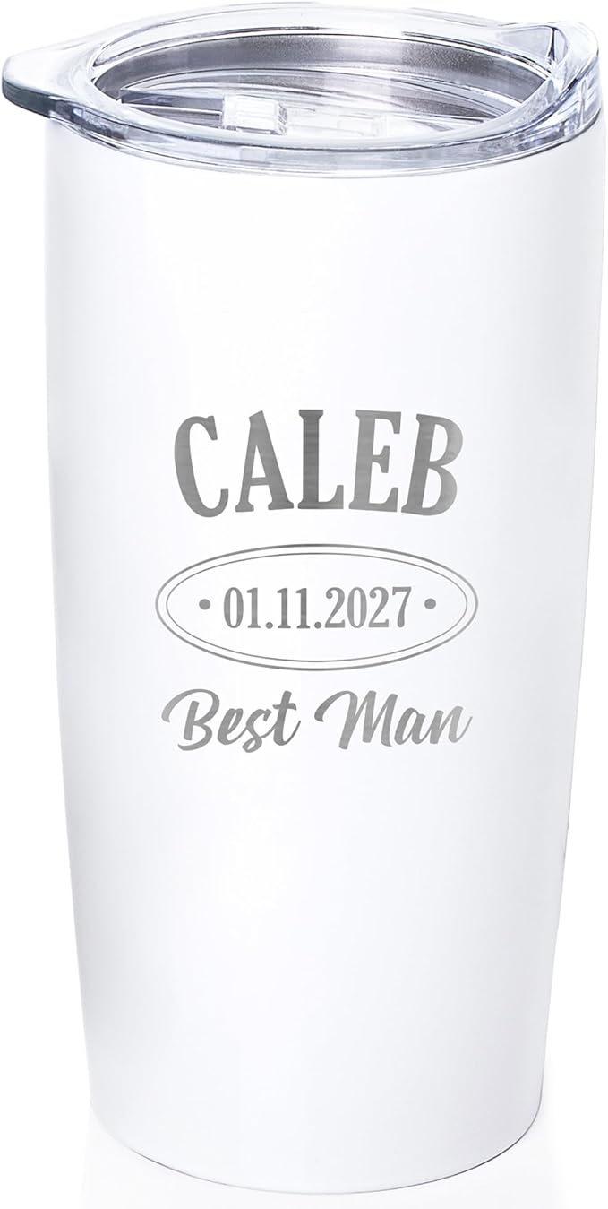 Lifetime Creations Engraved Personalized Groomsman Tumbler (White) 20 oz - Engraved Groomsman Stainless Steel Tumbler Coffee Travel Mug