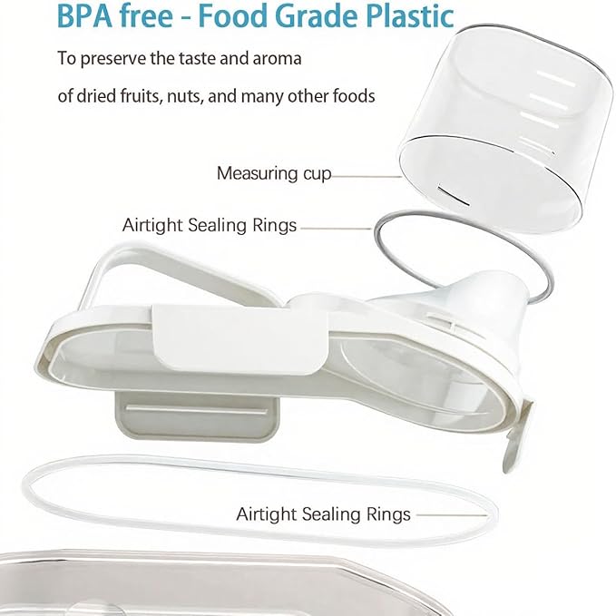 Cereal Containers Storage,2L Airtight Large Dry Food Storage Containers with Pouring Spout, Measuring Cup for Flour and Grain,BPA Free Plastic Dispenser ((1pcs) White-67oz)