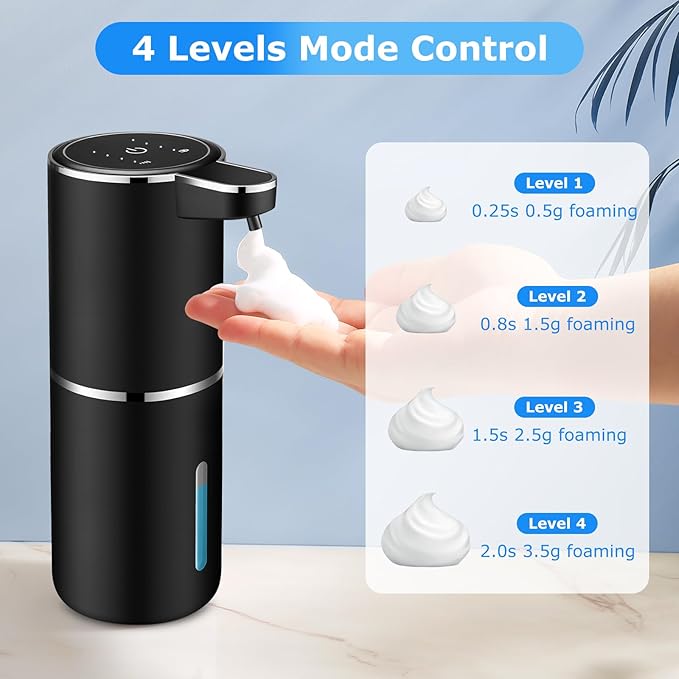 2 Pack Automatic Soap Dispensers,12.8oz/380ml USB Touchless Automatic Foaming Soap Dispenser,Rechargeabled Wall Mounted Smart Soap Dispenser for Bathroom Kitchen Dish Soap(Black)