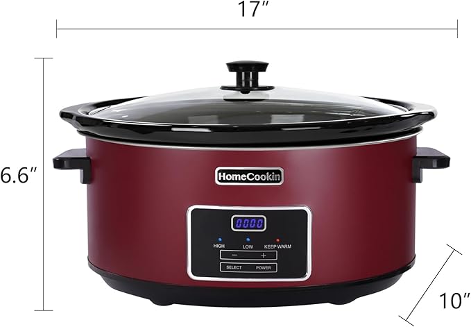 HOMECOOKIN 8 Quart Programmable Slow Cooker, Kitchen Appliances, Perfect Kitchen Small Appliance for Family Dinners, Red Stainless Steel