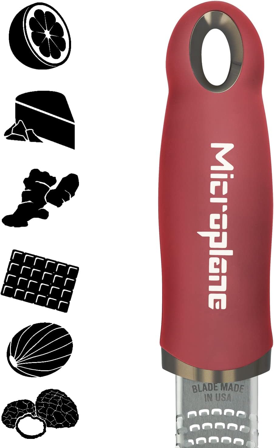 Premium Classic Series Zester - Pomegranate Red | Lemon Zester tool, Hard Cheese & Vegetable Grater | For Citrus, Parmesan Cheese, Garlic, Ginger, Nutmeg | Fine Stainless Steel Blade, Made in USA