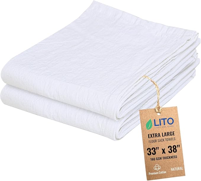 Flour Sack Towels | Tea Towel for Crafts| Kitchen Dish Cotton Blank Towel for Embroidery| Baking Bread Proofing Linen Cover| Thick Absorbent Quick Dry| 2 Pack 33"x38" Natural