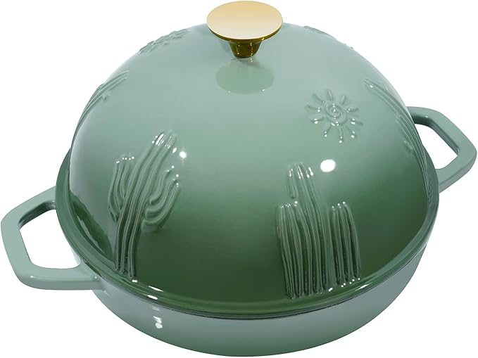 Bread Oven Cast Iron Bread Dutch Oven with Cloche Lid for Bread Baking Green Enameled Cast Iron Bread Oven with Dome Lid for Sourdough, 9.8 Inches