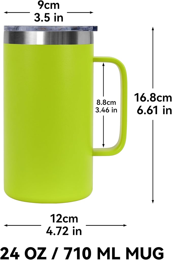 DOMICARE 24oz Mug with Handle and Lid, Stainless Steel Coffee Mug, Travel Mug with Handle, Double Wall Vacuum Coffee Tumbler, Reusable Insulated Cup, Light Green, Pack 8