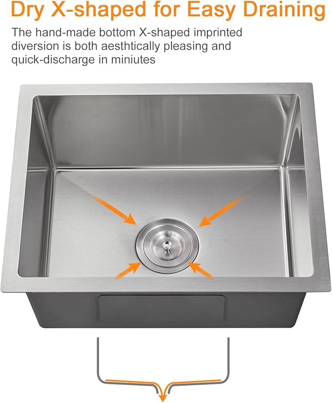 ROVATE 19.6 inch Kitchen or Bar Sink 304 Stainless Steel Undermount Single Bowl, Handmade Small Wet Bar Sink