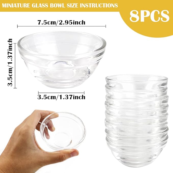 3-Inch Small Glass Bowls Set - Clear Tempered Glass Dessert and Sauce Bowls for Kitchen Prep, Desserts, Dips, Salads, and Candy