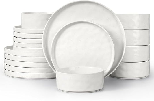LIANYU Dinnerware Dinner Sets for 6, 18 Piece Ceramic Plates and Bowls Dish Set, Kitchen Speckled Dining Tableware Dishware, Microwave & Dishwasher Safe, Polar White