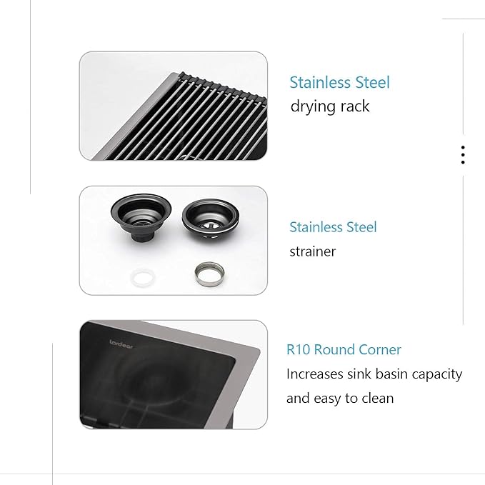 Lordear Black Bar Sink Undermount 15x17 inch Kitchen Sinks 16 Gauge Deep Single Bowl Stainless Steel Sink Basin Handmade