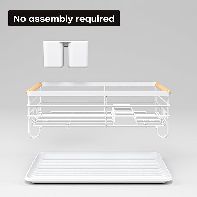 Dish Racks for Kitchen Counter: Wooden Handles, Thickened Metal, No Assembly. Small Dish Drying Rack: Ideal for Small Households. Drying Rack Kitchen: White