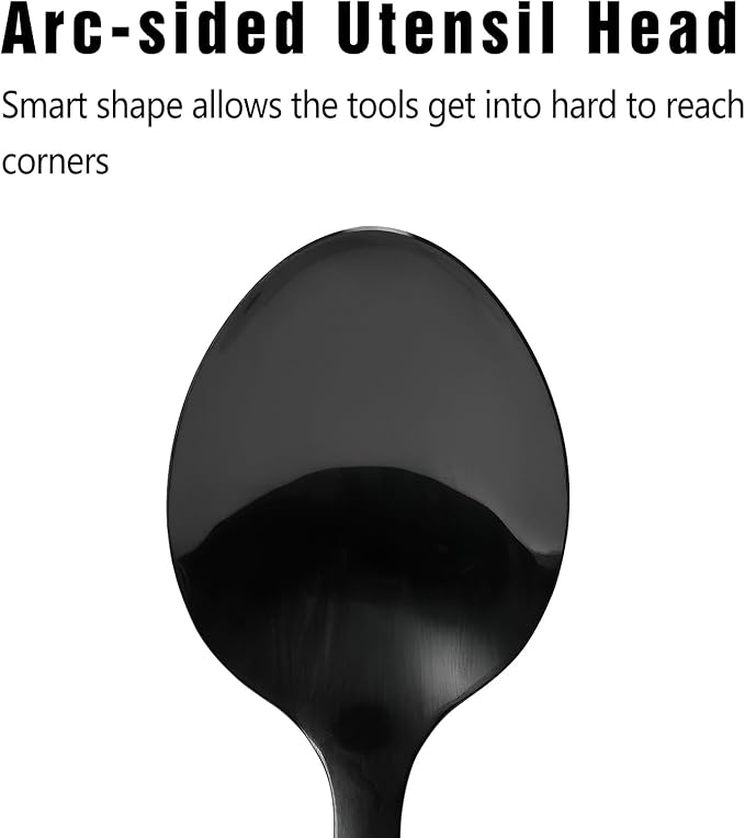 Stainless Steel Cooking Spoon Heavy Duty Basting Spoon Serving Spoons Stainless Steel Cooking Utensils with Non-Slip Ergonomic Handle, Black