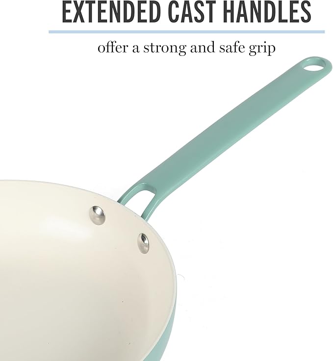 Martha Stewart Emmeline Premium Nonstick PFA Free Ceramic Interior 12 Piece Heavy Gauge Enamel Aluminum Pots and Pans Cookware Set - Teal