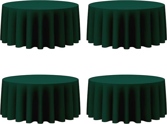 BRILLMAX 4 Pack Hunter Green Round Tablecloths 132 Inch - Circle Bulk Linen Polyester Fabric Washable Table Cloth Cover for Wedding Reception Banquet Birthday Party Buffet Restaurant