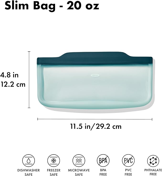 OXO Good Grips Silicone Reusable Bag – Slim Bag (30 oz) - Lagoon